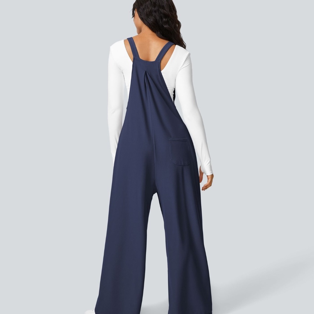 Halara NWOT Waffle Casual Dungarees w/ Pockets Color Dark Blue Size Small - Picture 4 of 11